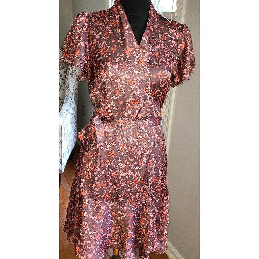 NWT JoFlower Jessica Brown Pink Retro Wrap Dress Sz Sm ($188) Prairie Cottage